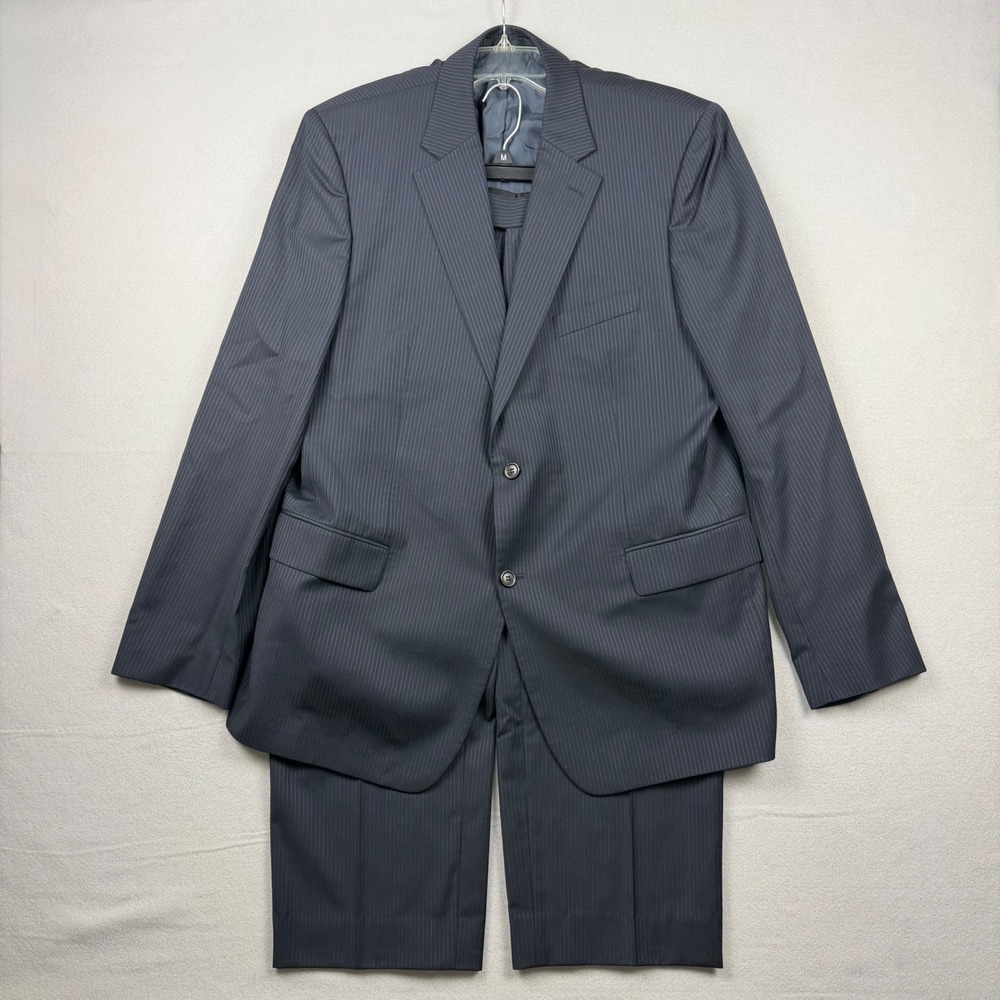 Hugo Boss Men's 48R Navy Blue Pinstripe Cooper/Reno Virgin Wool 2 Piece Suit Set